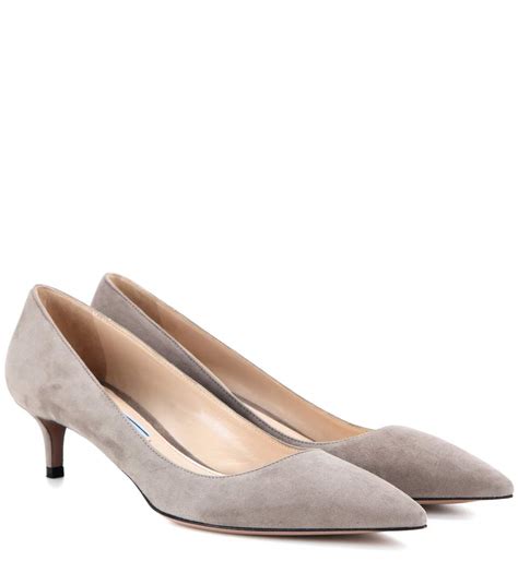 prada kitten heel suede pump.